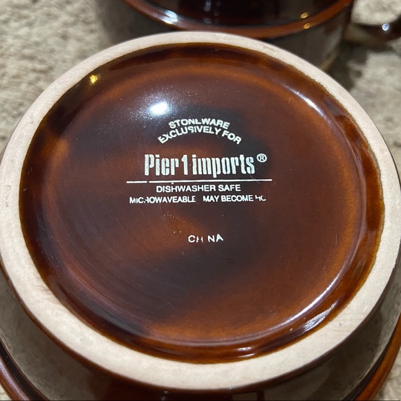Pier 1 Kitchen Pier Imports Stacking Brown Stoneware Coffee Mugs